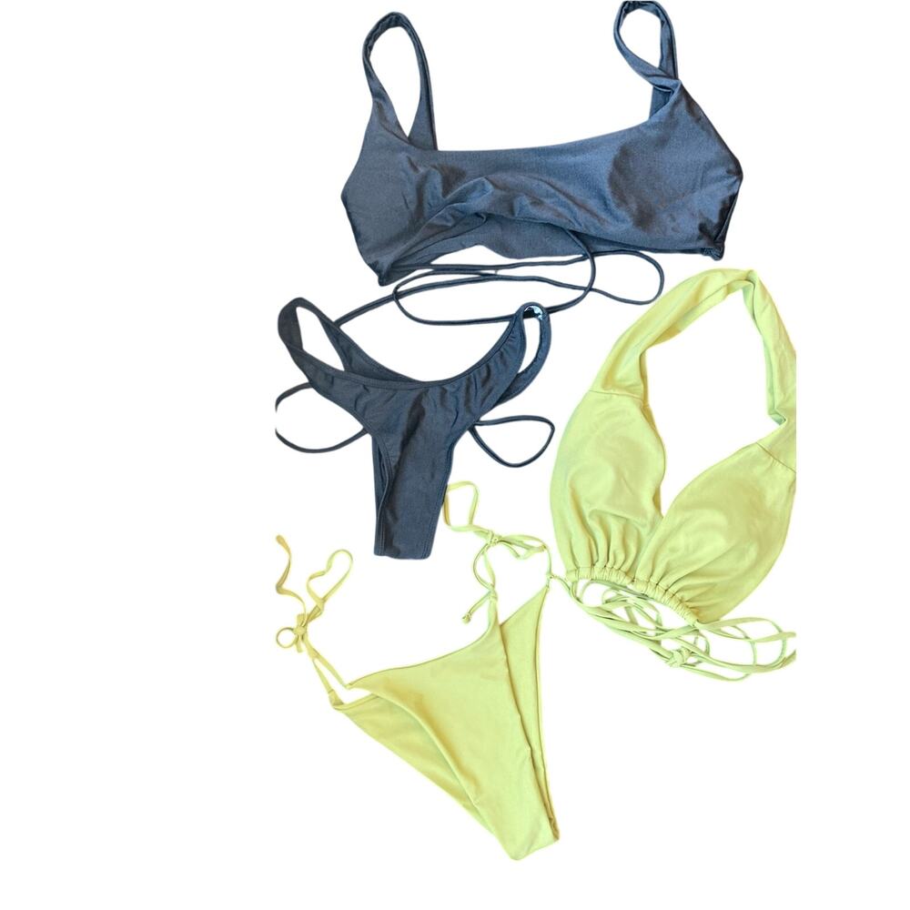 Bunde 4 Pieces of Black & Yellow Green Two-Piece Women's Bikini Large